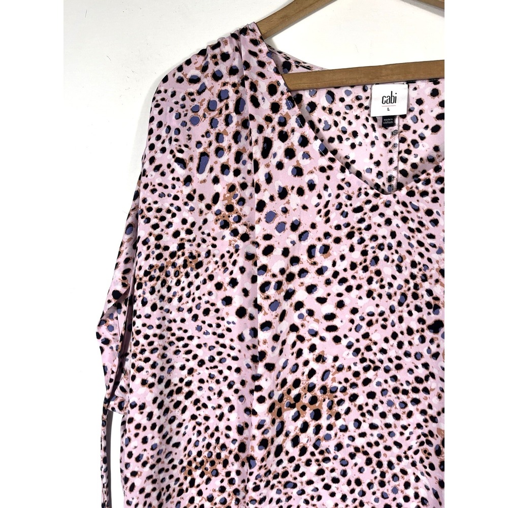 Cabi Seaside Top Size Large Pink Panther Animal Print Blouse Leopard Chiffon - Picture 3 of 13